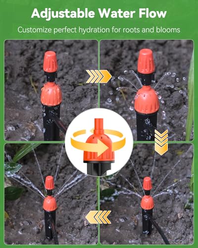 Pawfly 30 Pcs Drip Irrigation Emitters for 1/4" Tubing, 2-in-1 Irrigation Drippers with Misting Nozzles & 8-Stream Sprinklers, Drip Irrigation Parts with Stake & Adjustable 360 Degree Water Flow - size: 30pcs Misting+Spraying Drippers