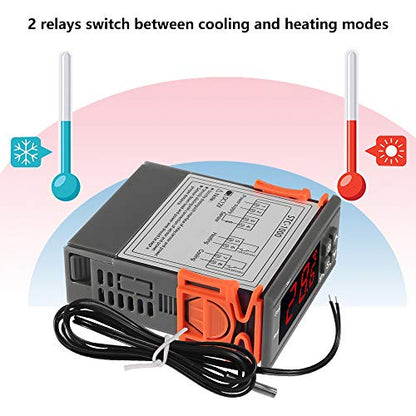 Dorhea STC-1000 10A DC 12V Digital LED Temperature Controller Cooling Heating Centigrade Thermostat 2 Relays LED Output with NTC Sensor Probe(12V) - color: 12V