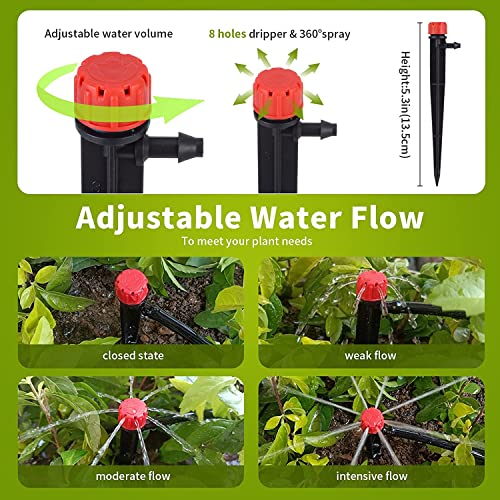 100 pcs Drip Emitters for 1/4" Drip Irrigation Tubing, Adjustable 360 Degree Water Flow Drippers for Drip Irrigation on 5" Arrow Stake for Garden Watering System Flower Plant - size: 100 Pcs Drip Emitters