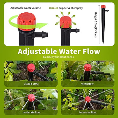 100 pcs Drip Emitters for 1/4" Drip Irrigation Tubing, Adjustable 360 Degree Water Flow Drippers for Drip Irrigation on 5" Arrow Stake for Garden Watering System Flower Plant - size: 100 Pcs Drip Emitters