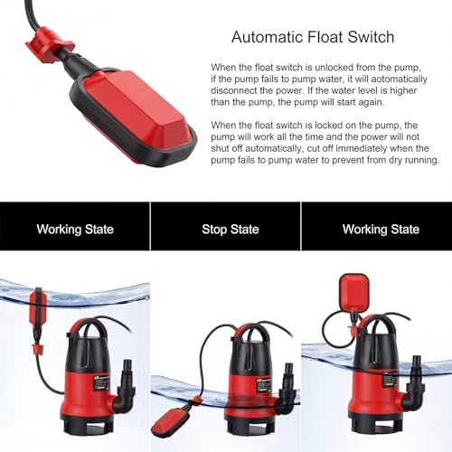 Prostormer 1HP 3700GPH Submersible Sump Pump with Automatic Float Switch | Red Water Pump, Draining Transfer Clean & Dirty Water, for Pools/Ponds/Gardens/Flooded Cellars/Aquariums/Irrigation - color: Red