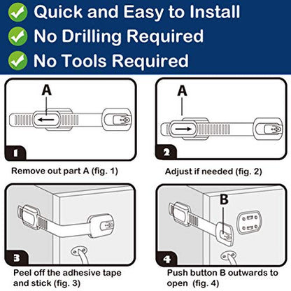 Socub 12 pack Child Safety Cabinets Strap Locks, Multi Use Latch with Strong Adhesive Pads, for Cabinets, Drawers, Oven, Toilet Seat, Fridge - size: 12 pack