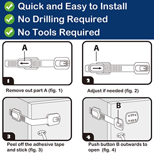 Socub 4 pack Child Safety Cabinets Strap Locks, Multi Use Latch with Strong Adhesive Pads, for Cabinets, Drawers, Oven, Toilet Seat, Fridge - size: 4 pack