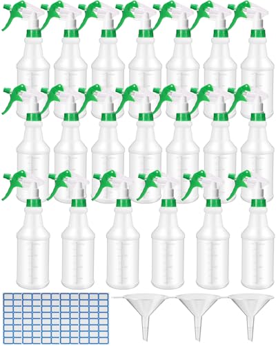 Eccliy 20 Pack 16oz Empty Spray Bottles, Leakproof Cleaning Bottles with Measurement and Adjustable Nozzle for Housekeeping, Commercial Use(Cylinder,Green Spray Head) - color: Green Spray Head, style: Cylinder