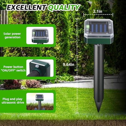 Mole Repellent Solar Powered Outdoor Chipmunk Repellent Ultrasonic | Waterproof Outdoor Deterrent Solar Mole Repellent Ultrasonic for Gopher Vole Rat Squirrel Skunk Garden Yard Lawn Pest Control
