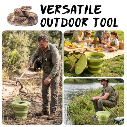Snake Bucket 15L /4.Gal–Collapsible Container with Vented Seal Lid | 15L/4.0Gal Snake Catcher Bucket with Vented Seal Lid Allows Airflow For Reptiles.For Outdoor Use