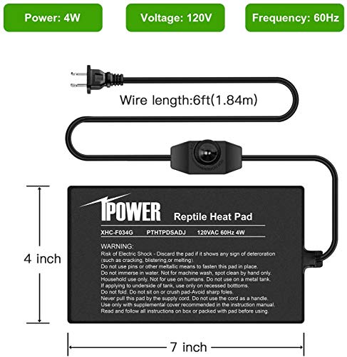 iPower 4"x7" Reptile Heat Mat Under Tank Warmer Terrarium Heating Pad with Temperature Adjustable Controller, Thermometer and Hygrometer with Temperature and Humidity Probe for Amphibian and Pet - size: 4 X 7 Inch, style: Adjustable Pad + Thermo & Hygrome