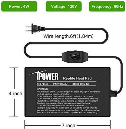 iPower 4"x7" Reptile Heat Mat Under Tank Warmer Terrarium Heating Pad with Temperature Adjustable Controller, Thermometer and Hygrometer with Temperature and Humidity Probe for Amphibian and Pet - size: 4 X 7 Inch, style: Adjustable Pad + Thermo & Hygrome