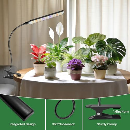 Kullsinss Clip-on Plant Lights for Indoor Growing, 57 LEDs 10W Grow Light | Full Spectrum Grow Lamp with Timer & Dimmable, Black Gooseneck Plant Lamp for Seed Starting, Succulents, Seedlings - size: 1 Head-Black