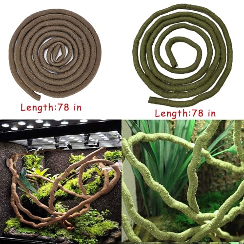 kathson Lizard Coco Den with Ladder, Reptile Hideouts Gecko Coconut Husk Hut with Artificial Bendable Jungle Climbing Vines for Chameleon, Lizards, Gecko, Snakes