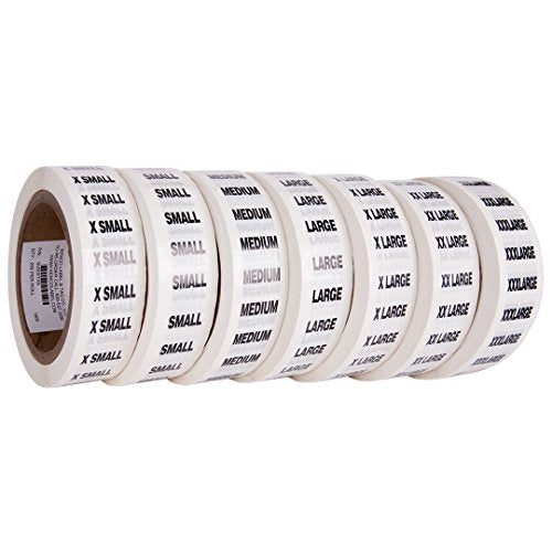 Clothing Size Strip Labels - 1.25" X 5" - 250 Strips Per Roll - 1500 Labels Total! - Clear with Black and White Ink by Kenco (7 Pack) - size: Assorted