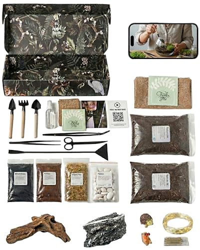 DIY Terrarium Kit | Pebbles Sphagnum Moss Activated Carbon Burlap Peat Moss Tools | Terrarium Supplies (Advanced) - style: Advanced