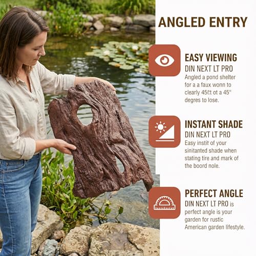 Driftwood Koi Sanctuary, Outdoor Pond Fish Refuge with Weighted Base, Natural Looking Hiding Shelter to Protect Goldfish and Koi from Herons - color: Imitation Wood, size: Large
