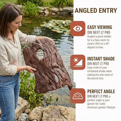 Driftwood Koi Sanctuary, Outdoor Pond Fish Refuge with Weighted Base, Natural Looking Hiding Shelter to Protect Goldfish and Koi from Herons - color: Imitation Wood, size: Large