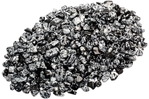ZenQ 1 lb Crystal Chips, Tumbled Stone Chips for Crafts | Polished, Undrilled Gemstones for Resin Art, Vase Filler, Plant Decor, Candle Making, and DIY Projects - color: Snowflake Obsidian 0.2"- 0.6"