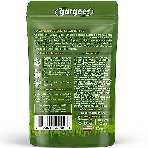 Gargeer 2oz Forest Tortoise Salad Topper. Enhanced Appetite, USA Made | Black soldier fly larvae, dried fig & floral topper! Boosts forest tortoise appetite with protein, fiber & vitamins - size: 2 Ounce (Pack of 1)