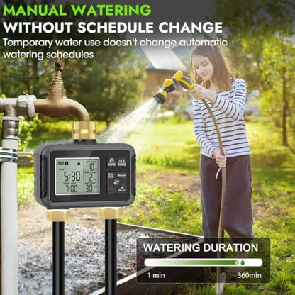 120FT Drip Irrigation System with Smart Water Timer | Dual Metal Tube Design with Brass Connectors, Adjustable Nozzles and Bendable Tubing for Garden, Greenhouse and Lawn - size: 120Ft Double-Tube Brass with Timer