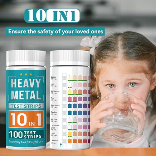 Heavy Metals Water Test Strips (100 Strips) -10in1 Home Water Testing Kit for Iron, Mercury, Lead, Copper, Chromium, Cadmium, Magnesium, Calcium, Manganese and Zinc