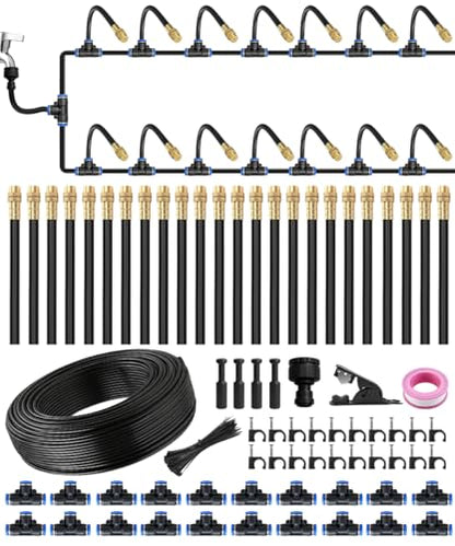 32FT 5/16" Misting Irrigation System for Garden with 10 Adjustable Nozzles | 360° Bendable Copper Nozzles, Quick Connect, Steady Flow, UV-Resistant PE Tubing & Accessories, Garden Beds& Greenhouse - size: 32 FT+10 Nozzles