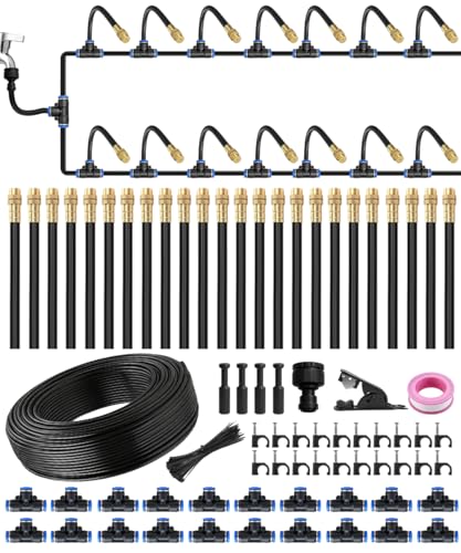 360° Quick-Connect Drip Irrigation System with 10 Adjustable Nozzles, 32FT PE Tubing, Misting System for Watering and Cooling Potted Plants, Raised Beds, Greenhouses, Garden (30FT) - size: 30FT