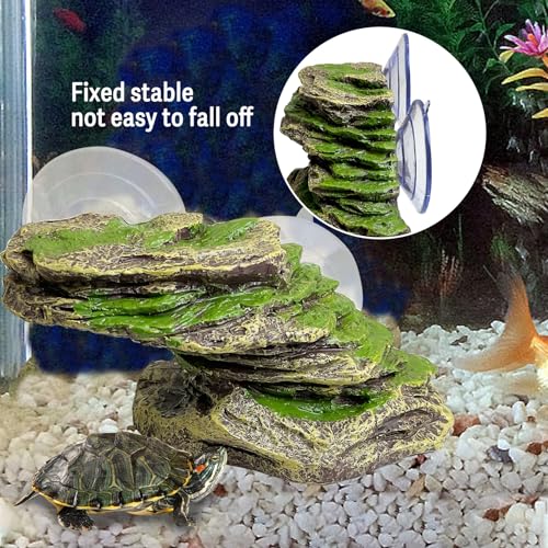 kathson Turtle Basking Platform Floating Turtle Dock Baby Tortoise Climbing Ramp Shale Reptiles Dock Resting Terrace Stone Aquarium Ornament for Frogs Newts (Green Size:6.0”Lx2.7”Wx2.7”H)