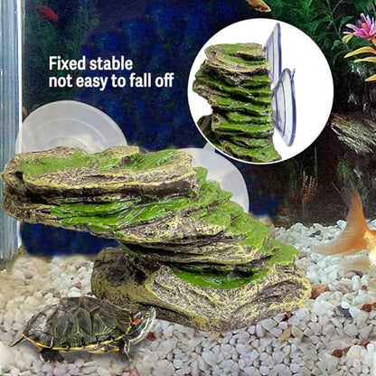 kathson Turtle Basking Platform Floating Turtle Dock Baby Tortoise Climbing Ramp Shale Reptiles Dock Resting Terrace Stone Aquarium Ornament for Frogs Newts (Green Size:6.0”Lx2.7”Wx2.7”H)
