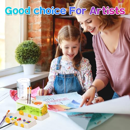 Paint Brush Cleaner Tool, Paint Brush Rinser with Holder, White | Water circulation paint brush washer with palette and brush holder for watercolor, acrylic, gouache, beginners and kids. - color: White