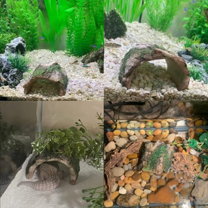Betta Log Resin Hollow Tree Trunk Ornament, Aquarium Hideout Reptile Cave Ornament Terrarium Fish Tank Decoration-(4Pcs)