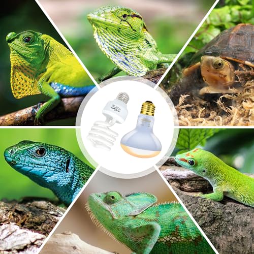 REPTI ZOO Dual Reptile Light Fixture Reptile Heat Lamp Combo Pack, 100W UVA Daylight Basking Spot Light and 26W UVA UVB Reptile Light Energy Saving Spiral Compact Lamp UVB Bulb 5.0 - style: DRL01ST5