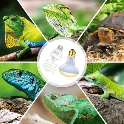 REPTI ZOO Dual Reptile Light Fixture Reptile Heat Lamp Combo Pack, 100W UVA Daylight Basking Spot Light and 26W UVA UVB Reptile Light Energy Saving Spiral Compact Lamp UVB Bulb 5.0 - style: DRL01ST5