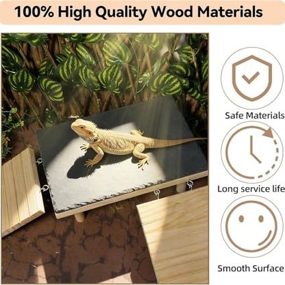 Bearded Dragon Basking Platform with Climbing Ramp,Reptile Basking Rock Slate,Wooden Platform Hide Cave Tank Accessories for Lizard Tortoise Leopard Gecko Snake (M) - size: M - 11.8"D x 5.9"W x 4.7"H