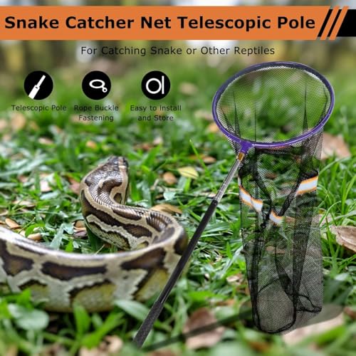 Snake Catcher Net, Rattlesnake Grabber Hnadling Tool, Reptile Catch Telescopic Pole Stick, Rattle Snake Removing and Catching Picke Extends to 59 Inches
