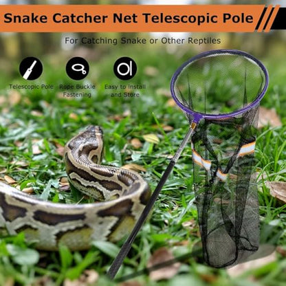 Snake Catcher Net, Rattlesnake Grabber Hnadling Tool, Reptile Catch Telescopic Pole Stick, Rattle Snake Removing and Catching Picke Extends to 59 Inches