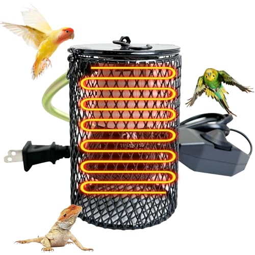 Hamiledyi Ceramic Heat Lamp Bulb with Lampshade Reptile Heat Lamp Guard Adjustable Heat Lamp from 0-100W Bird Cage Heater Anti-Scald Heating Bulb No Light Emitter for Reptile Bearded Dragon Turtle - color: Black