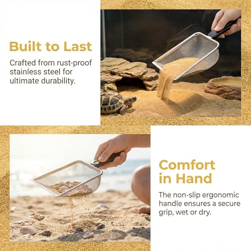Hiceeden 4 Pcs Stainless Steel Small Mesh Scooper, Hamster Fine Sand Bath Scooper, Reptile Rabbit Litter Sand Waste Scoop, Beach Mesh Shovel for Shell Collecting, Shark Tooth Sifter, 1mm Hole