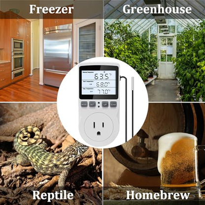 KETOTEK Digital Temperature Controller Thermostat Outlet Plug 120V with LCD Backlight, Heating Cooling Temperature Controlled Outlet 110V 15A with 3m Sensor - style: Backlit Style