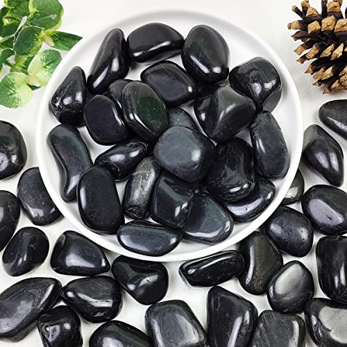 10lbs Black Pebbles for Plants, 1-2 Inch High Polished Natural River Rocks for Landscaping, Decorative Stones Vase Filler Fish Tank Aquariums Garden Outdoor and Indoor DIY - color: Black, size: 10 Pounds