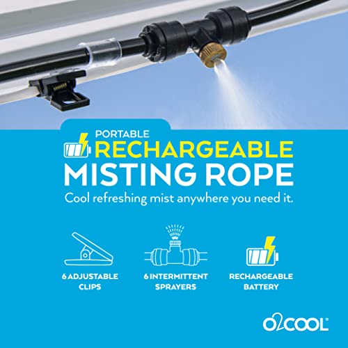O2COOL Rechargeable 25ft Outdoor Misting Rope with 6 Nozzles for Patio | NO Water Hose or Power Source Needed, For Outside Patio or Reptiles