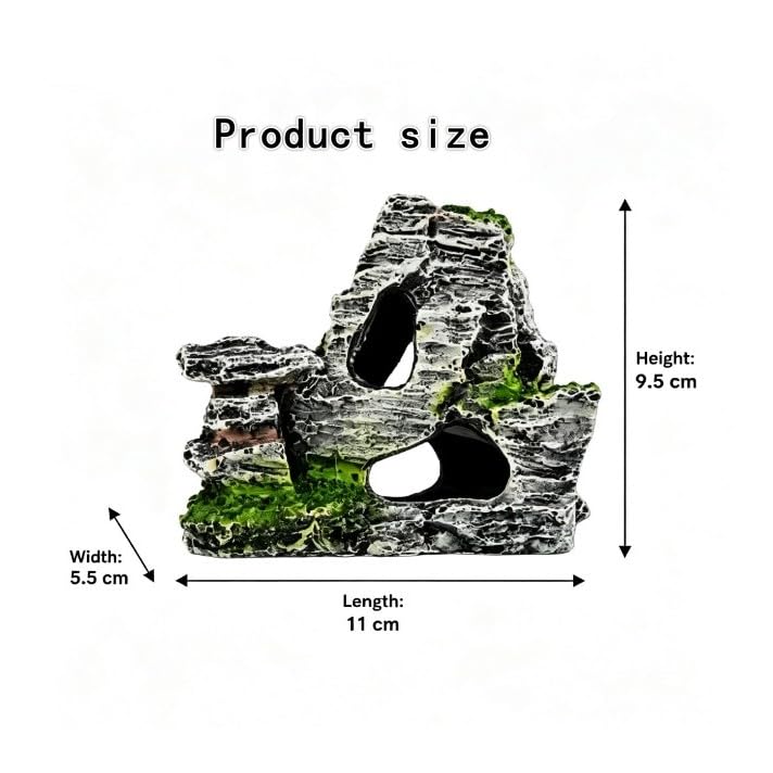 Artificial Moss Rock Aquarium Stone Cave – Resin Fish Tank Decor for Hiding and Landscaping, Small Mountain Terrain Ornament, Natural-Looking Habitat for Fish, Shrimp, and Reptiles, Decoration