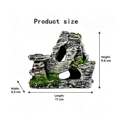 Artificial Moss Rock Aquarium Stone Cave – Resin Fish Tank Decor for Hiding and Landscaping, Small Mountain Terrain Ornament, Natural-Looking Habitat for Fish, Shrimp, and Reptiles, Decoration