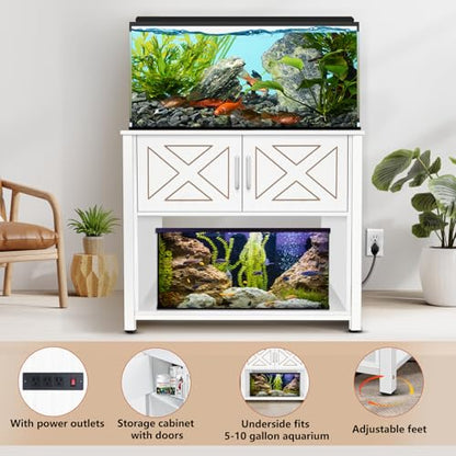 BEURUKU 40 Gallon Tank Stand with Cabinet and Power Outlets, Heavy Duty Metal Aquarium Stand for 40-50 Gallon Breeder Tank, Turtle Tank, Double Terrarium Stand, 660LBS Capacity, White - color: White, size: 40-50 Gallon