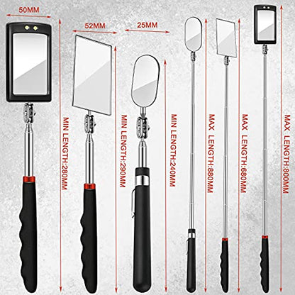 3 Pieces Telescoping Inspection Mirror Round Square Mirror Inspection Tool for Checking Vehicle, Observing Eyelashes Mouth and Other Small Parts(Extended, with Light, Oval Style) - style: Extended, With Light, Oval