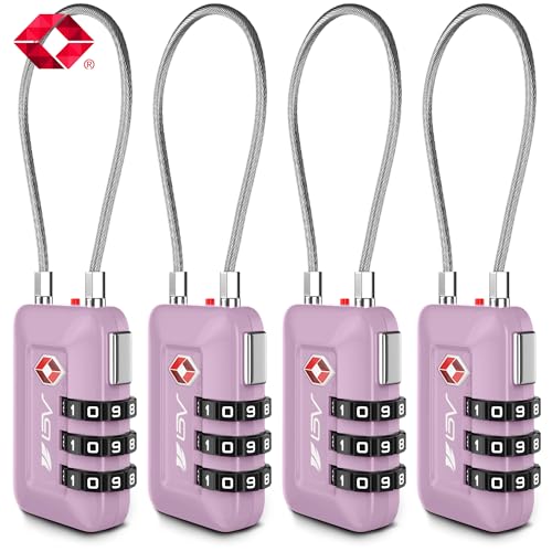 TSA Accepted Luggage Travel Lock, Set-Your-Own Combination Lock for School Gym Locker, Luggage Suitcase Baggage Locks, Filing Cabinets, Toolbox, Case (Purple, 4 Pack) - color: Purple 4-Pack