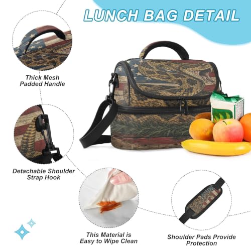 Emelivor America Snake Insulated Lunch Bag Tote Organizer for Student | 8L Double Deck,Large Lunch Box with Shoulder Strap,Thermal Meal Prep Cooler,Suitable for School Work Picnic Office Travel