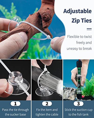 Pawfly 30 Pack Aquarium Suction Cups with Clips and Adjustable Zip Ties Cables Fish Tank Tools for Binding Moss Holding Airline Tubing Decorations Shrimp Nests and Reptile Hammocks - size: 30 Pack