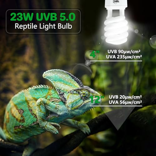 LUCKY HERP UVA UVB Reptile Light 5.0, Tropical UVB 100 Compact Fluorescent Lamp, UVB Light for Reptiles 23W, UVA UVB Reptile Light Bulb, UVB Bulb for Reptiles Chameleons Lizards Tortoises Snakes - style: UVB5.0 23W