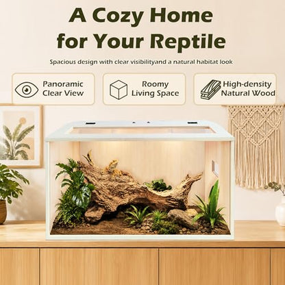 Bearded Dragon Tank,Wooden Reptile Tank and Lizard Tank,Tempered Glass Large Bearded Dragon Enclosure with Built-in Lamp Fixture (24X16X16inch,24 Gallons) - color: Wooden Roof, size: 24X16X16inch,24 Gallons