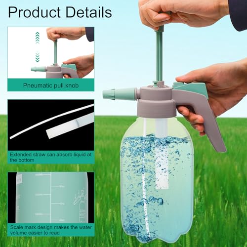 68oz Garden Pump Sprayer, 2L Hand Pressure Sprayer Bottle with Safety Valve, 0.5 Gal Lawn Adjustable Sprayer for Plant Mister Spraying Weeds Home Cleaning Watering (Light Blue)