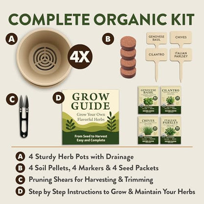 HOME GROWN Indoor Organic Herb Garden Kit, Unique Valentines Day Gift for Adults, Men, & Women,Grow 4 Herb Seeds for Kitchen Window Garden,Beginner DIY Hobby Gardening for Plant Lovers, Mom & Dad - style: Starter Organic Grow Herb Kit