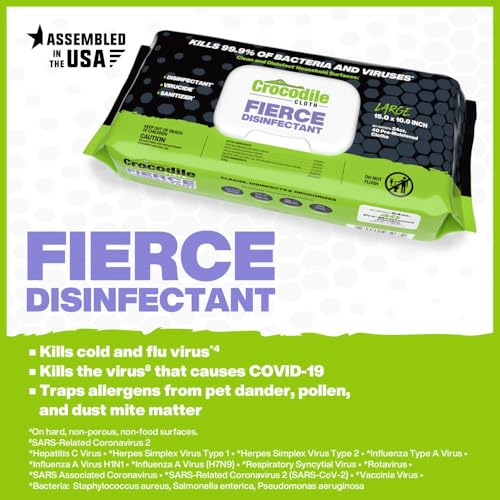 Crocodile Cloth Fierce Disinfecting Cleaning Wipes, 12 Packs, 480 Count | Multi-Surface Disinfectant For Kitchens, Bathrooms, Offices & Schools - size: 40 Count (Pack of 12)